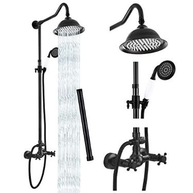 Imagem de gotonovo Chuveiro exposto com 2 alças cruzadas dupla função incluindo chuveiro de chuva de 20 cm e spray portátil mais tubo de extensão de 30 cm bronze polido a óleo