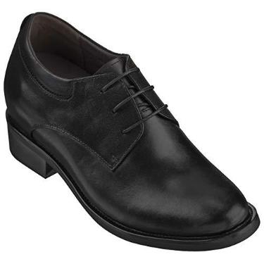 Imagem de Calden sapato masculino invisível com elevação de altura – cadarço de couro preto Oxford leve formal – 10 cm mais alto – K59510, Preto, 10