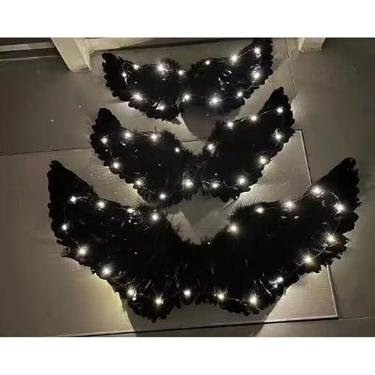 Imagem de Fantasia de Asa de Anjo ou Diabo - Asas De Penas/Halloween/Natal/Anjo(PRETA COM LED,60X45CM)