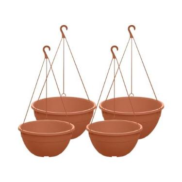 Imagem de Vasos Cuia Suspensos com Gancho 2 de 7,5L e 2 de 4,4L para Plantas Jardim Varanda Resistentes(Terracota)