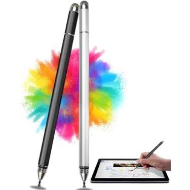Imagem de Caneta Stylus Capacitiva 2 em 1 Universal Para Telas Touch Tablets, smartphones e notebooks compatível com Apple, Samsung, Xiaomi, Motorola Sem Bateria, Sem Bluetooth Alta Precisão