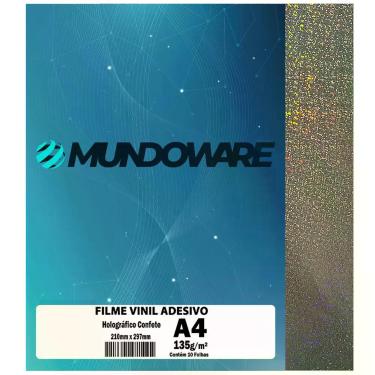 Imagem de Vinil Holográfico Adesivo Glossy A4 135g Mundoware À Prova D'Água Film
