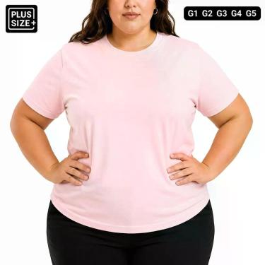 Imagem de Camiseta Plus Size Rosa Feminina G1 ao G5 Cor Rosa Lisa Básica G1 G2 G