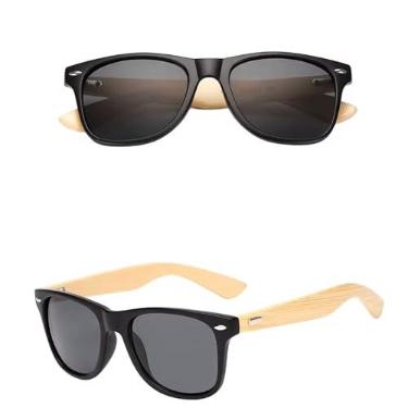 Imagem de ?culos De Sol Bambu Madeira Masculino Feminino Quadrado Polarizado Prote??o UV400 Original com case e flanela (preto)