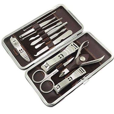 Imagem de Conjunto pessoal de cuidados com as unhas, pedicure e manicure, kit de cuidados com as unhas/cortador de unhas portátil de aço inoxidável, conjunto de ferramentas de limpeza de unhas com estojo de couro seguro para viagens e uso doméstico
