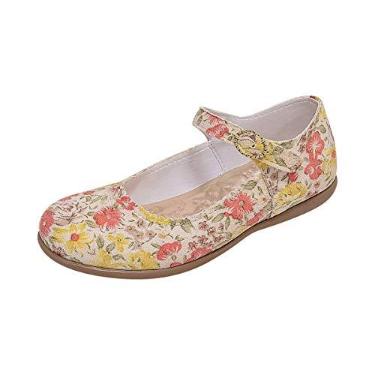 Imagem de Sapatilha Boneca Infantil Menina Camurça Marfim Floral Amarelo e Laranja