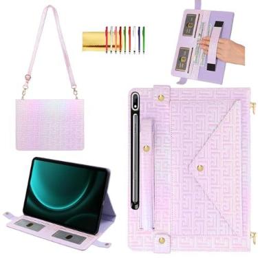 Imagem de Capa brilhante para Samsung Galaxy Tab S10 Ultra/S9 Ultra/S8 Ultra de 14,6 polegadas com suporte para caneta, capa de bolso com envelope de poliuretano iridescente Techcircle com alça de mão + alça de