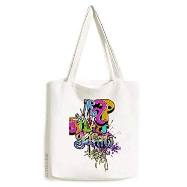 Imagem de Sacola de lona com palavras de rap coloridas da cultura urbana graffiti bolsa de compras casual