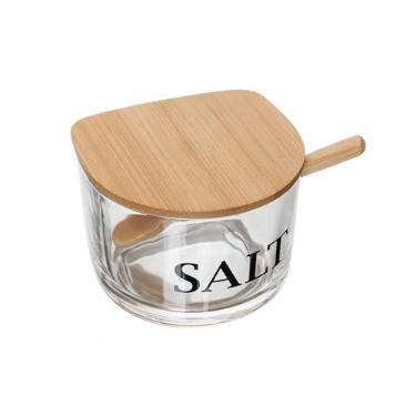 Imagem de WOLFF - Saleiro de Vidro com Colher e Tampa de Bambu Basic 10cm x 10cm x 8cm
