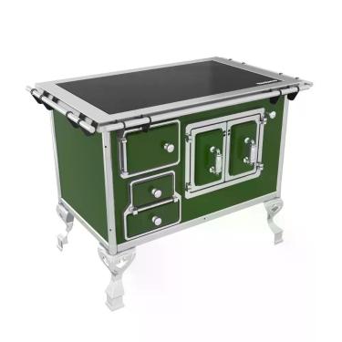 Imagem de Fogão a Lenha 4 Bocas Tradicional Verde com Chapa Vitrocerâmica Saída Direita Venâncio FL2V com Forno 60L
