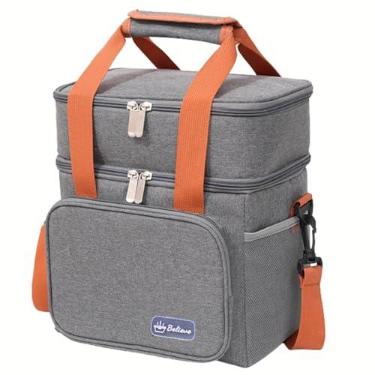 Imagem de Bolsa Térmica Grande 2 Compartimentos Alça Ajustável Lancheira Marmita Espaçosa Unissex Lanches Trabalho Passeio Escola Academia Fitness (CINZA)