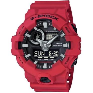 Imagem de Casio Relógio masculino G-shock Ana Digi Red, resistente à água de 200 metros com dia e data GA-700-4A, Vermelho, Tendência