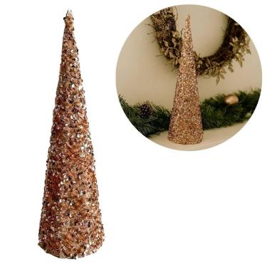 Imagem de Árvore Cone Cotton Decorativa Lantejoulas Rosê Gold Natal 40cm - Magiz