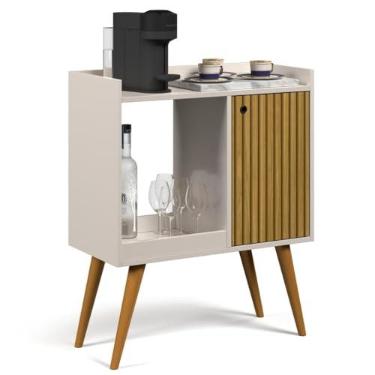 Imagem de Aparador Buffet Cantinho Café Retro 1 Porta Modelo Linus - Quality Móveis (OffWhite-Ripado)