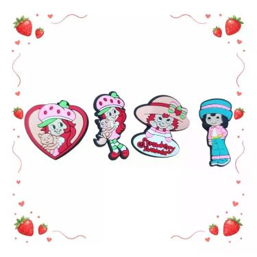 Imagem de Kit 4 Broches Moranguinho Morango Lindos Para Roupas Bonés, Vermelho m