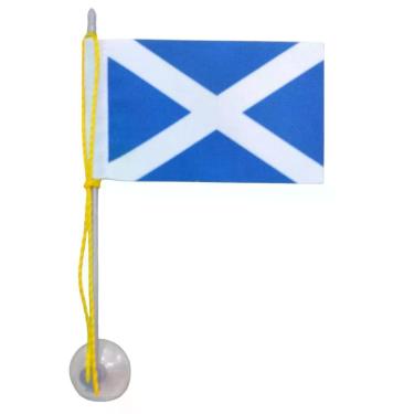 Imagem de Mini Bandeira da Escócia com Ventosa (5,5CM X 8,5CM) para Vidro de Automóvel com Pedestal Amarelo Azul SP Bandeiras
