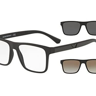 Imagem de Emporio Armani Armações masculinas Ea4115 com dois clipes de sol intercambiáveis retangulares, Preto fosco/transparente/preto/marrom gradiente, 54 mm