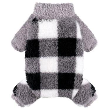 Imagem de Suéter de lã para cães, pijamas fofos, roupas para cães pequenos, chihuahua yorkie, roupas para meninas e meninos, pulôver quente para cachorros, suéter de gato, xadrez cinza, M
