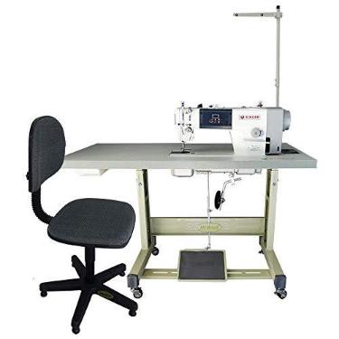 Imagem de Máquina de Costura Reta Industrial Singer 114G-20CFA com Corte de Linhas e Motor Direct Drive 220V + Cadeira Ergonômica para Costureira SF1130