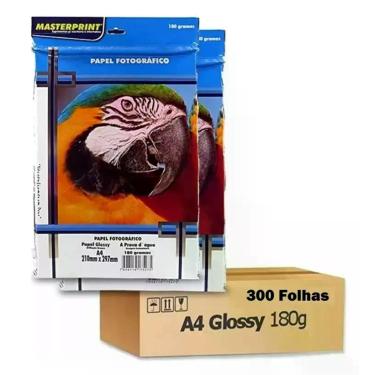 Imagem de Kit 300 Folhas Papel Fotográfico 180g Foto A4 Masterprint Cor Branco