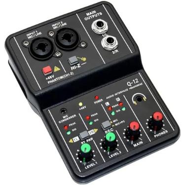 Imagem de Q-12 Interface de audio,placa de som profissional de canal USB 2.0 DC 5V de alta velocidade, função de monitor para estúdio/gravação musical/jogos/Equipamentos para Gravação Musical