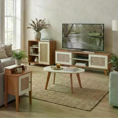 Imagem de Conjunto de Sala Charlotte 4 Portas 2 Prateleiras MDF e MDP 180cm Cinamomo e Off White Dkadidecor