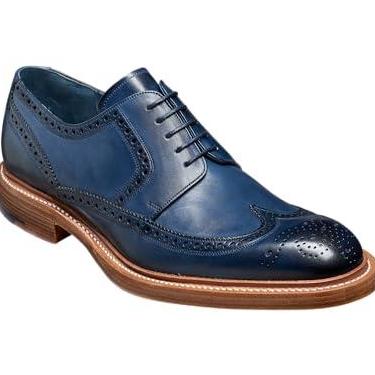 Imagem de BARKER Bailey Sapato social masculino feito à mão de couro Brogue Oxford - Elegância atemporal e artesanato superior - Roupa formal e de negócios, Azul marinho pintado à mão, 44