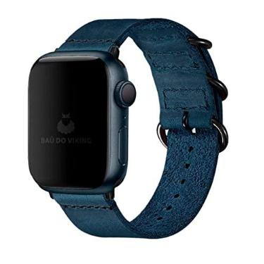 Imagem de Pulseira Couro Aire Rustica ompatível com Apple Watch 38 40 41mm 43 44 45 49mm (38/40/41mm, Azul)