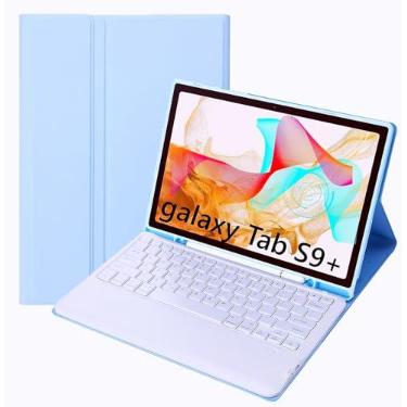 Imagem de KcoxdCn Capa Fina Com Teclado Candy Colors Compatível Galaxy Tab S9 Plus / Fe 5G 2023 12,4" X810 X816 X818, Suporte Para Caneta S Pen Vários Ângulos, Removível Sem Fio (Azul)