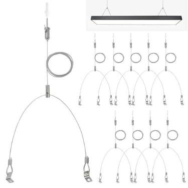 Imagem de cezelux Kit De Suspensão De Iluminação Com 10 Conjuntos/20 Peças, Fio De Suspensão Ajustável De 5 Pés Para Luminária, Cabo De Aço Não Ajustável De 2 Pés Para Painel De Luz Led De Aquário Comercial,