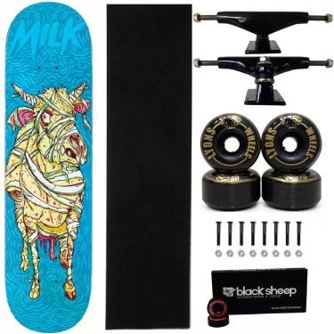 Imagem de Skate Milk Maple Profissional Montado 8.0 Roda 55mm Abec 15 Cor:Azul+P