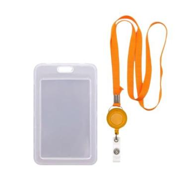 Imagem de Porta Cracha, Porta Cracha Transparente, Cordão com Porta Crachá Vertical Duplo E Roller Retrátil(LARANJA)