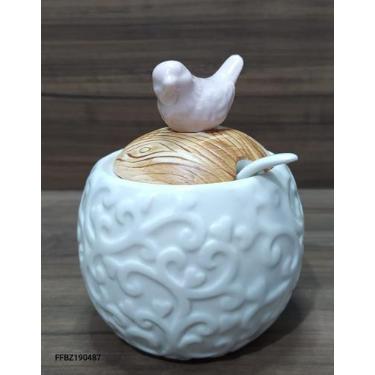 Imagem de Açucareiro com colher ceramica detalhe passaro - INDETERMINADA