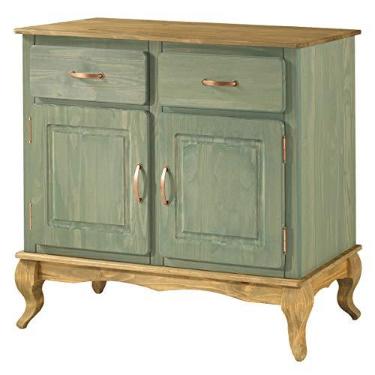 Imagem de Balcão Buffet de Madeira Maciça com 2 Portas e 2 Gavetas Verde Oliva - 93,8 Alt X 100 Larg X 40 Prof - Móveis para Casa, Acabamento em Cera, Madeira Pinus Elliottis - PENSE DENTRO DA CAIXA
