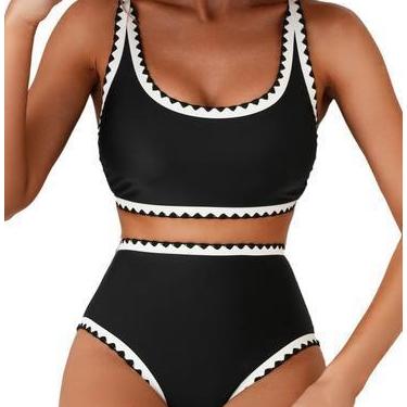 Imagem de Conjunto de biquíni feminino Herseas preto de cintura alta acolchoado 