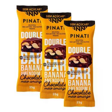 Imagem de Kit 3 Barra Pinati Double Bar Banana Amendoim e Chocolate Meio Amargo 