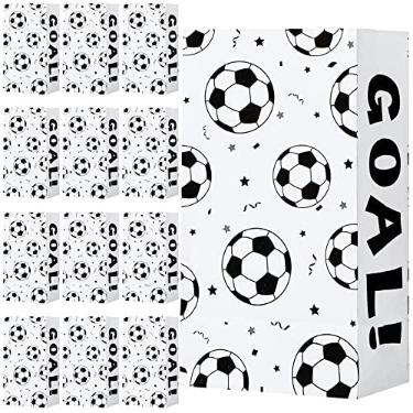 Imagem de Pacote com 30 sacos de papel para festas de futebol, bolsinhas para petisco de futebol Goodie Bolsa de futebol Impressão de futebol Esportes temáticos Artigos para festa de aniversário para decoração de lembrancinhas temáticas de futebol