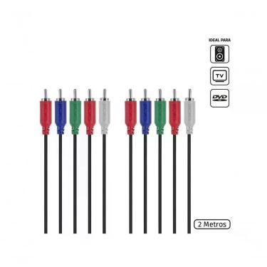 Imagem de Cabo RCA P5R-2 5 RCA Macho para 5 RCA Vídeo Componente Som Estéreo 2M Compatível com Tvs Dvds Home Theaters Videogames
