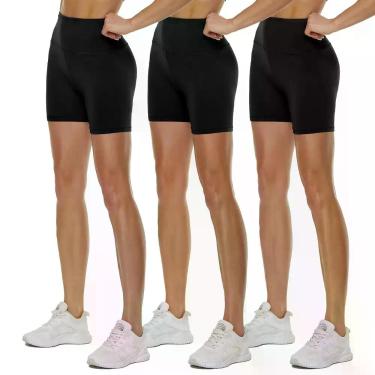 Imagem de QGGQDD Kit com 3 Shorts Ciclistas de Cintura Alta Pretos 13 cm