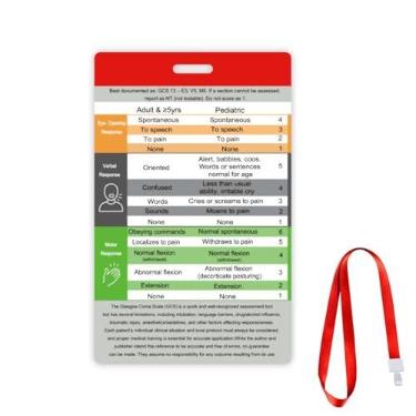Imagem de Escala de coma de Glasgow (GCS) e cartão de referência AVPU com cordão - PVC grosso premium, impermeável, cartão de crachá dupla face para enfermeiros, paramédicos, profissionais médicos