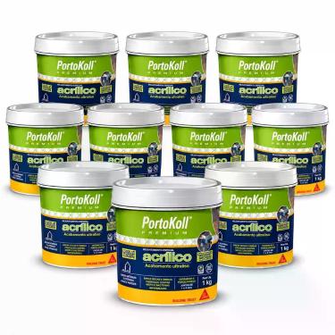 Imagem de Kit 10 Rejunte Acrílico PortoKoll 1kg Cinza Platina - SIKA
