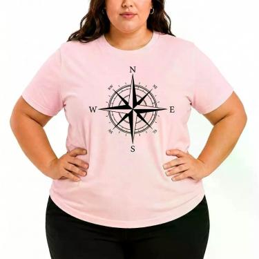 Imagem de Camiseta Plus Size Rosa Estampa Bússola G1 ao G5 Feminina Tamanho Gran