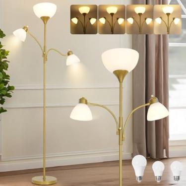 Imagem de RISLG Luminárias De Chão Para Sala Estar, Luminária Pé Com Regulagem Contínua, 3 Luzes Leitura Ajustáveis, Alta Morden, Quarto, Escritório, Dourado