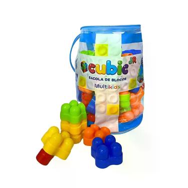Imagem de Sacola de Blocos de Montar Cubic Jr 80 Peças Tamanho Grande 3+ Anos - 
