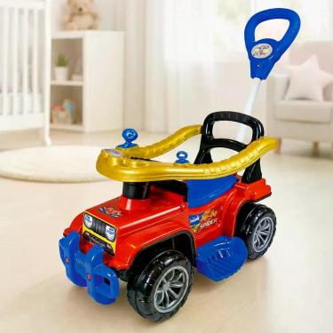 Imagem de Carrinho Spider Infantil Passeio Com Empurrador Haste Guia Azul Vermel