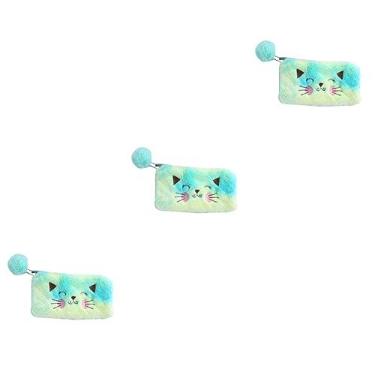 Imagem de Amosfun 3 Pçs Bolsa De Design De Lápis Artigos De Papelaria Escritório Cosmético Gato De Pelúcia Bolsa De Moedas Amarela Suprimentos Saco De Armazenamento