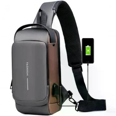 Imagem de Pochete Cinza Com Cadeado Impermeável Com Bolso Anti Roubo