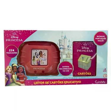 Imagem de Leitor de Cartão Educativo Princesa 224 Cartões Bilíngues Português e Inglês Rosa Candide