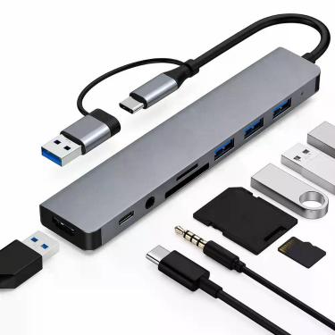 Imagem de Hub USB-C 8 em 1 com Conexões USB Áudio e Cartão em Um Só Dispositivo 