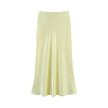 Imagem de Saia Midi Plissada De Cetim Feminina Vintage Com Cintura Elástica Chiq